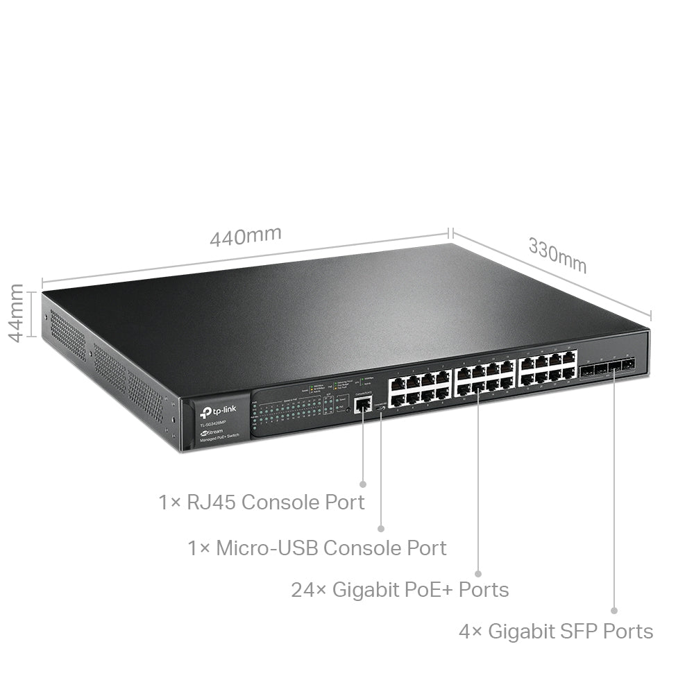 TP-Link TL-SG3428MP 28-Port Gigabit L2+ Managed Switch with 24 PoE+ Ports