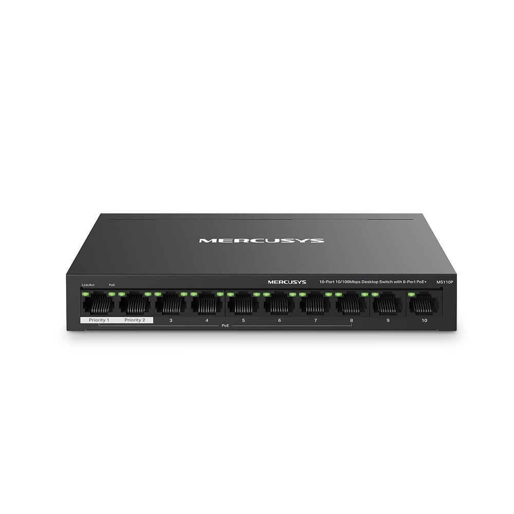 Mercusys MS110P 10-Port 10/100Mbps Switch with 8-Port PoE+