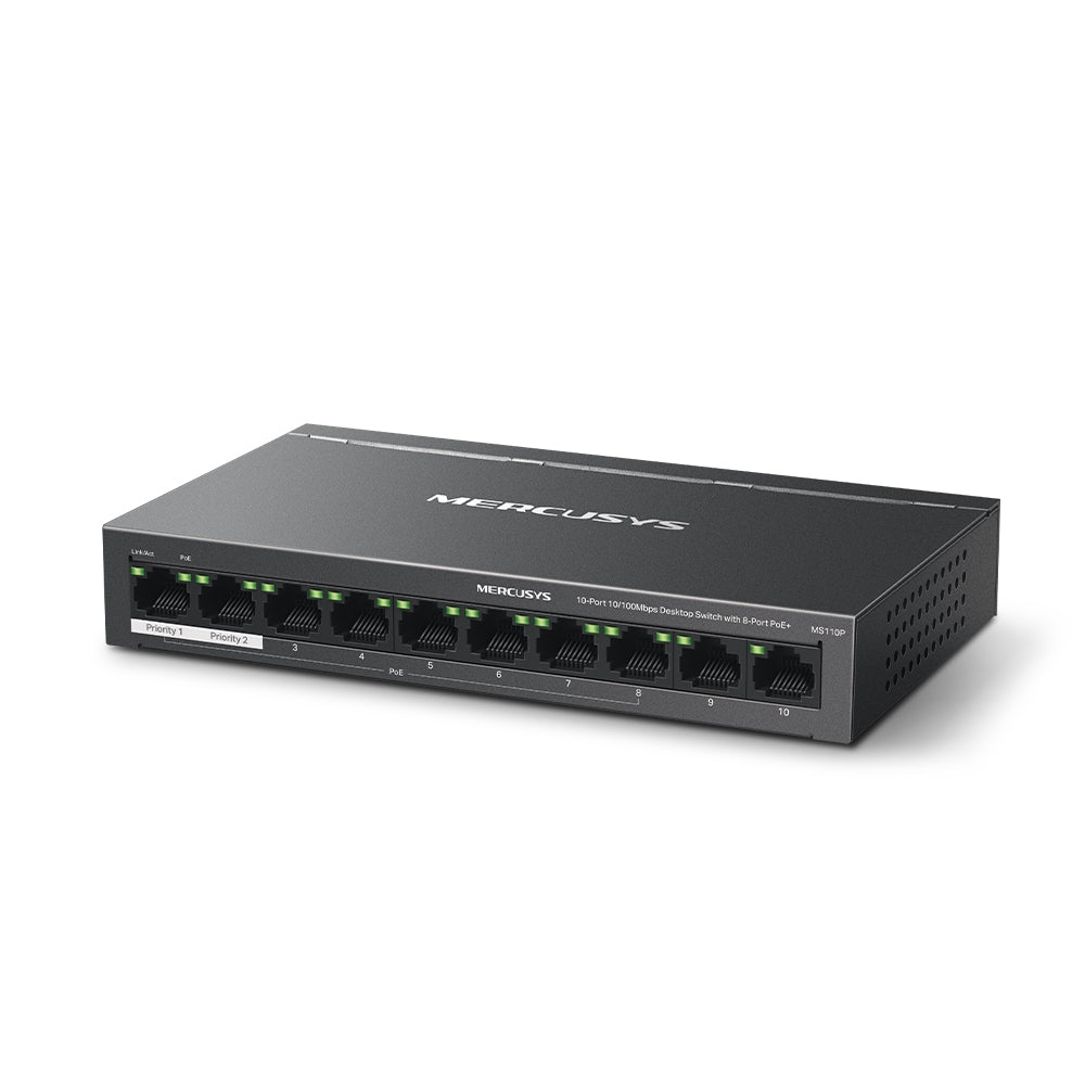Mercusys MS110P 10-Port 10/100Mbps Switch with 8-Port PoE+
