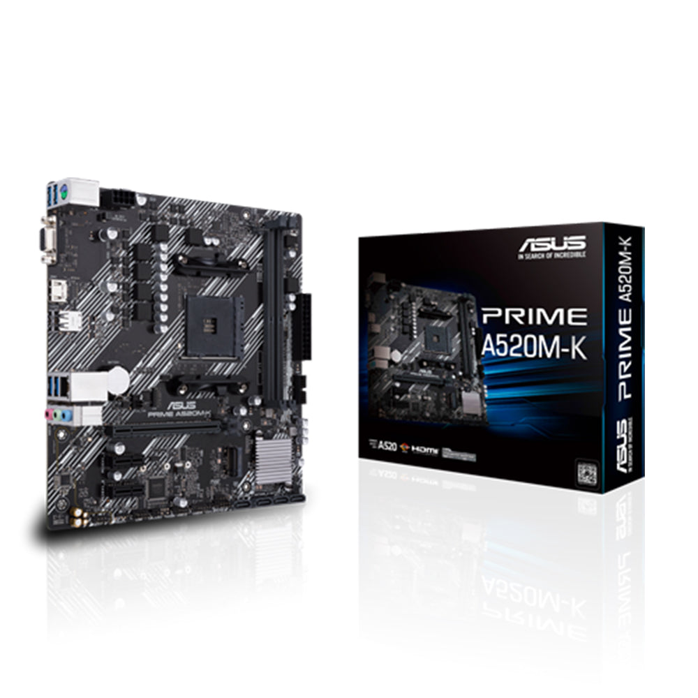 ASUS PRIME A520M-K Micro ATX Motherboard - AM4, AMD A520, DDR4, HDMI/D-Sub, PCIe 3.0